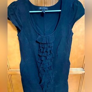 INC Black Short Sleeve Sweater w/Ruffled Detail Size L